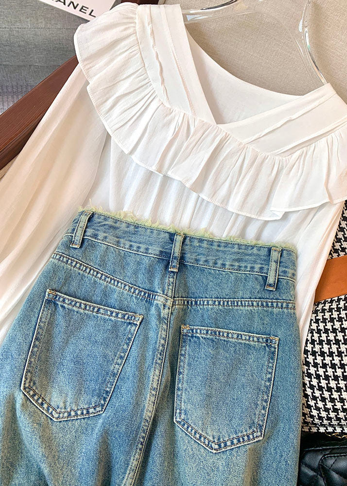 Stylish Blue Pockets High Waist Patchwork Denim Skirts Summer Ada Fashion