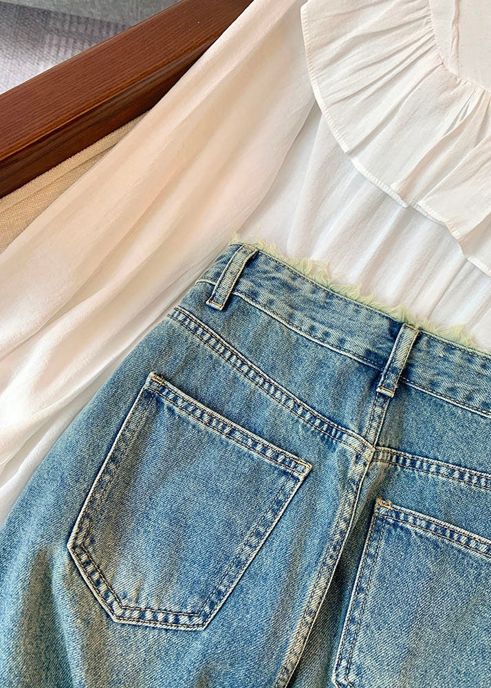 Stylish Blue Pockets High Waist Patchwork Denim Skirts Summer Ada Fashion