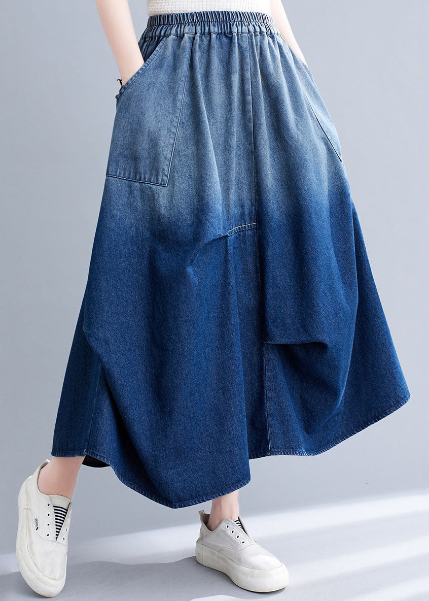 Stylish Blue Wrinkled Asymmetrical Pockets Patchwork Denim Skirts Summer LY5692 - fabuloryshop