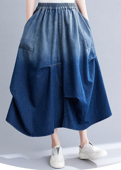 Stylish Blue Wrinkled Asymmetrical Pockets Patchwork Denim Skirts Summer LY5692 - fabuloryshop