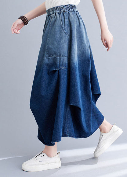 Stylish Blue Wrinkled Asymmetrical Pockets Patchwork Denim Skirts Summer LY5692 - fabuloryshop