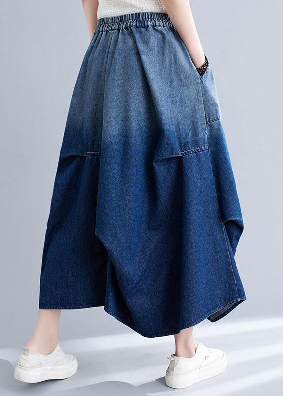 Stylish Blue Wrinkled Asymmetrical Pockets Patchwork Denim Skirts Summer LY5692 - fabuloryshop