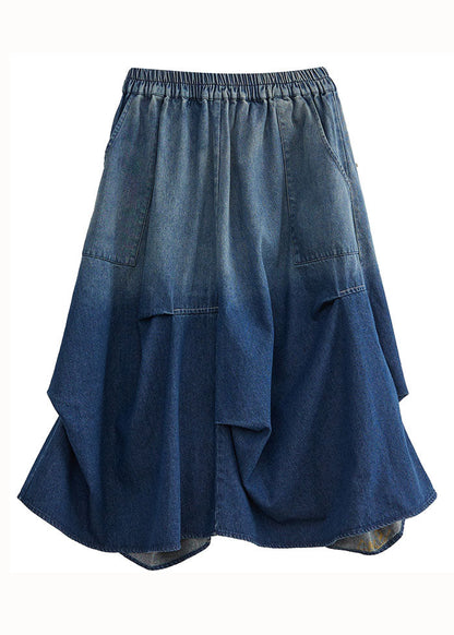 Stylish Blue Wrinkled Asymmetrical Pockets Patchwork Denim Skirts Summer LY5692 - fabuloryshop