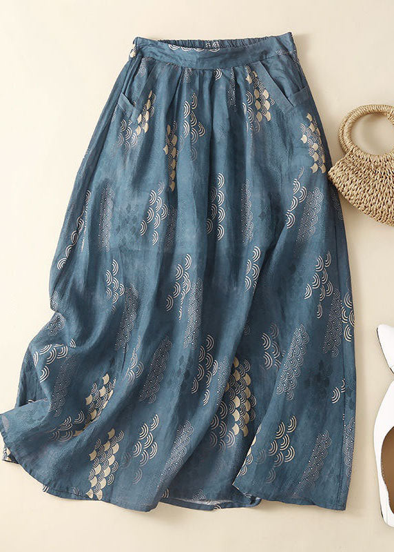 Stylish Blue Wrinkled Print Patchwork Linen Skirt Summer LY0600 - fabuloryshop