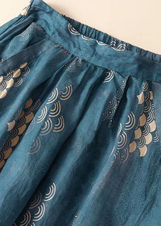 Stylish Blue Wrinkled Print Patchwork Linen Skirt Summer LY0600 - fabuloryshop