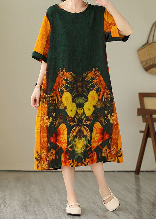 Stylish Colorblock O Neck Print Patchwork Cotton Dresses Summer LY3954 - fabuloryshop