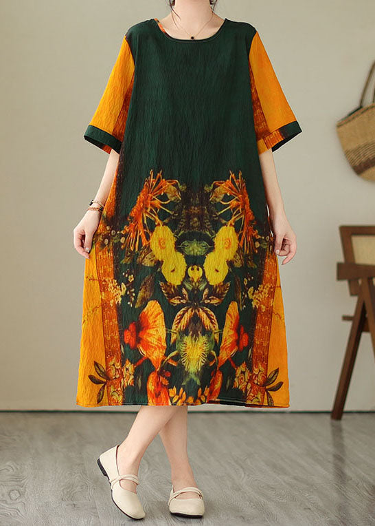 Stylish Colorblock O Neck Print Patchwork Cotton Dresses Summer LY3954 - fabuloryshop