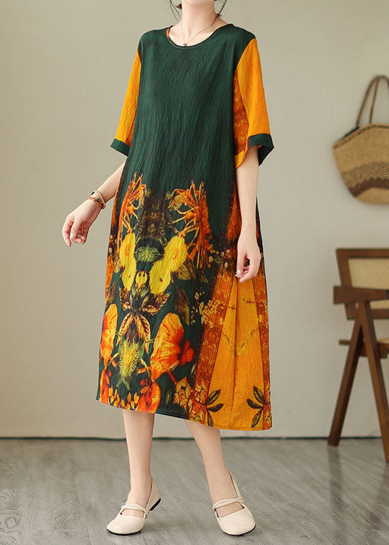 Stylish Colorblock O Neck Print Patchwork Cotton Dresses Summer LY3954 - fabuloryshop