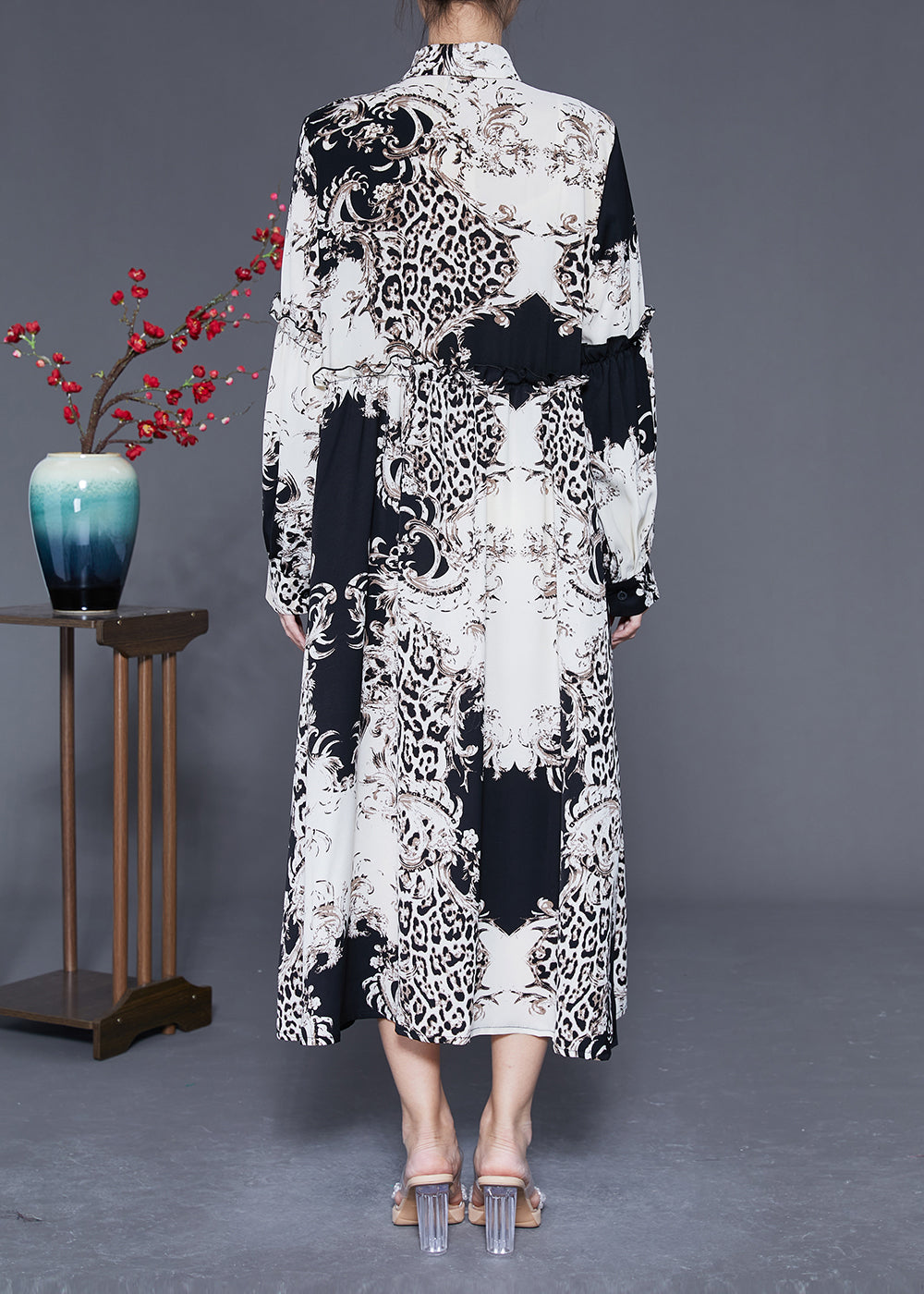 Stylish Colorblock Ruffled Oversized Print Chiffon Shirt Dress Spring LY1836 - fabuloryshop