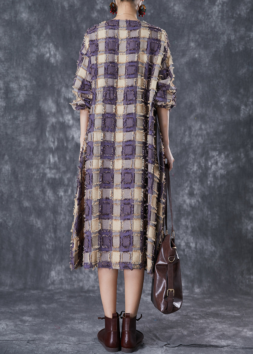 Stylish Colorblock Tasseled Plaid Cotton Dresses Fall Ada Fashion