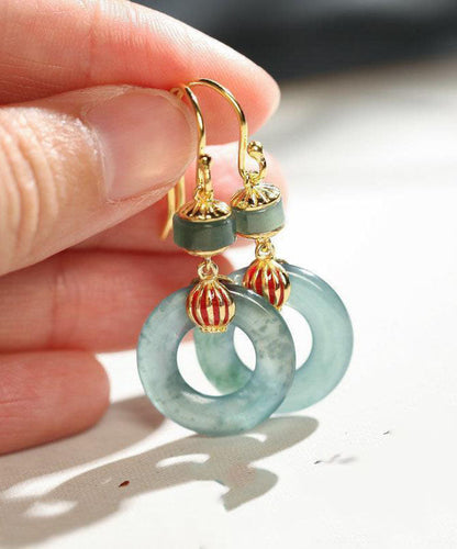 Stylish Cyan Sterling Silver Overgild Jade Drop Earrings TW1057 - fabuloryshop