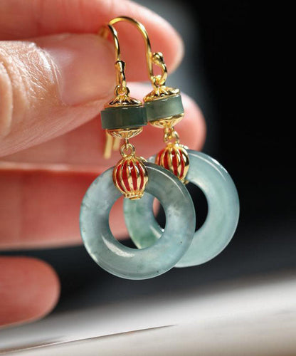 Stylish Cyan Sterling Silver Overgild Jade Drop Earrings TW1057 - fabuloryshop