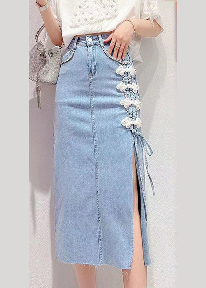 Stylish Denim Blue Patchwork High Waist Maxi Skirt TY1004 - fabuloryshop