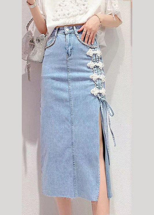 Stylish Denim Blue Patchwork High Waist Maxi Skirt TY1004 - fabuloryshop