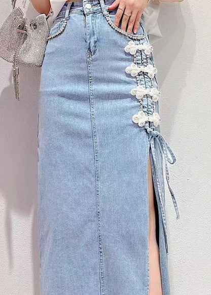 Stylish Denim Blue Patchwork High Waist Maxi Skirt TY1004 - fabuloryshop