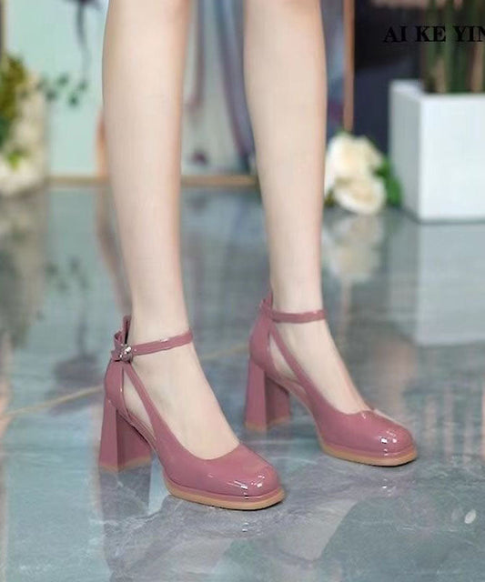 Stylish Faux Leather Rose Splicing Buckle Strap Chunky Heel LY1771 - fabuloryshop