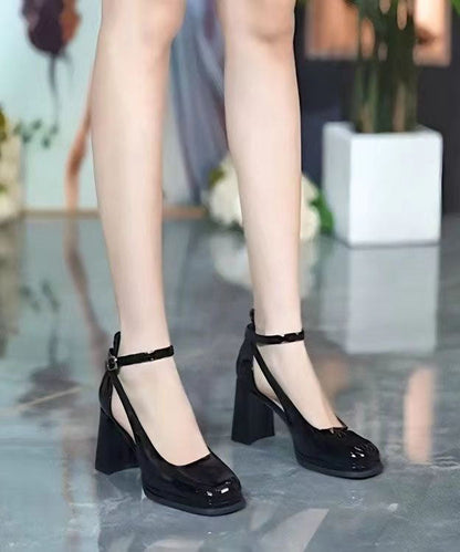 Stylish Faux Leather Rose Splicing Buckle Strap Chunky Heel LY1771 - fabuloryshop