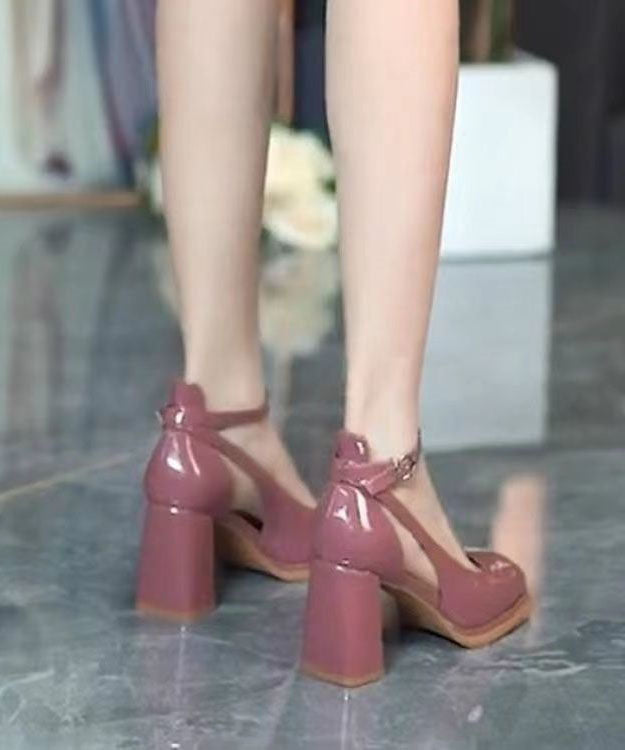 Stylish Faux Leather Rose Splicing Buckle Strap Chunky Heel LY1771 - fabuloryshop