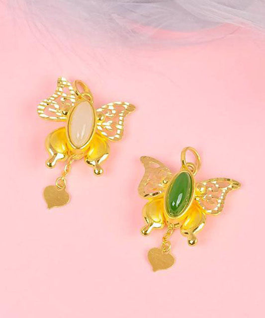 Stylish Gold Asymmetricar Overgild Inlaid Jade Butterfly Pendant Necklace TW1033 - fabuloryshop