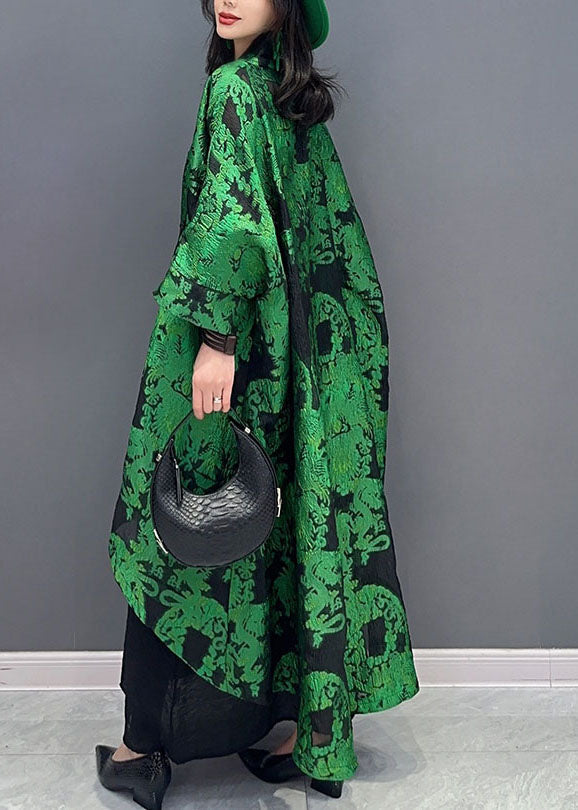 Stylish Green Asymmetrical Jacquard Patchwork Cotton Cardigans Summer Ada Fashion