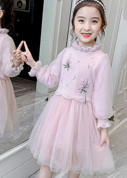 Stylish Green Embroideried Nail Bead Patchwork Tulle Kids Girls Dresses Fall Ada Fashion