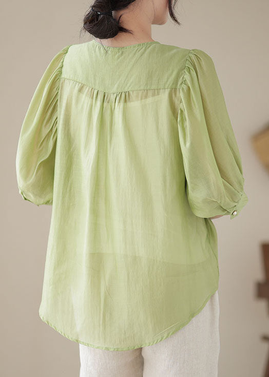 Stylish Green Embroideried Wrinkled Patchwork Cotton Shirts Summer LY4982 - fabuloryshop