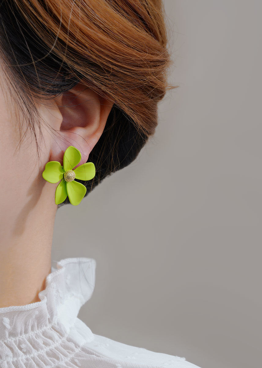 Green Floral Tassel Asymmetrical Earrings - fabuloryshop