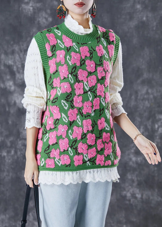 Stylish Green Jacquard Thick Knit Vests Fall Ada Fashion