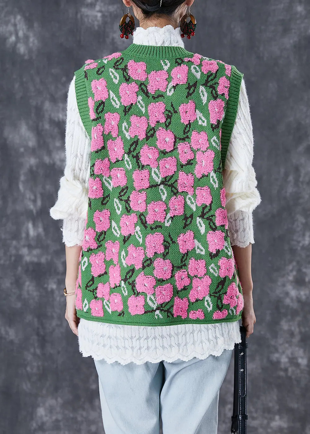 Stylish Green Jacquard Thick Knit Vests Fall Ada Fashion