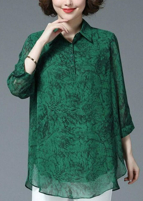 Stylish Green Peter Pan Collar Patchwork Chiffon Shirt Tops Bracelet Sleeve LY6719 - fabuloryshop