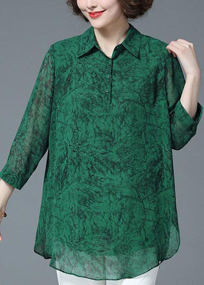 Stylish Green Peter Pan Collar Patchwork Chiffon Shirt Tops Bracelet Sleeve LY6719 - fabuloryshop