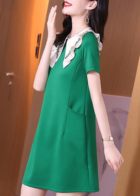 Stylish Green Peter Pan Collar Ruffles Pockets Spandex Dress Summer LY0512 - fabuloryshop