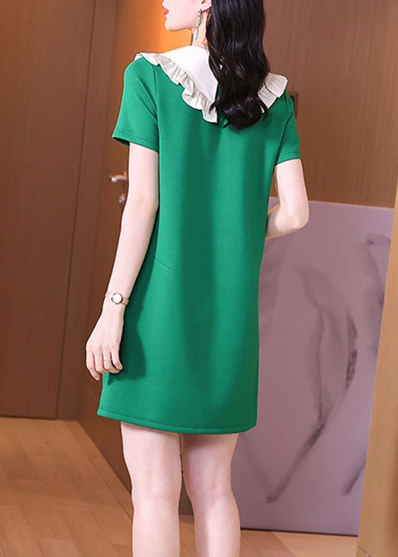 Stylish Green Peter Pan Collar Ruffles Pockets Spandex Dress Summer LY0512 - fabuloryshop