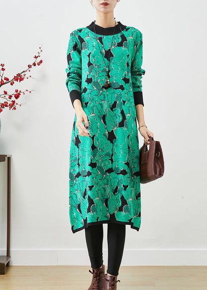 Stylish Green Print Give Scarf Knit Vacation Dresses Fall Ada Fashion