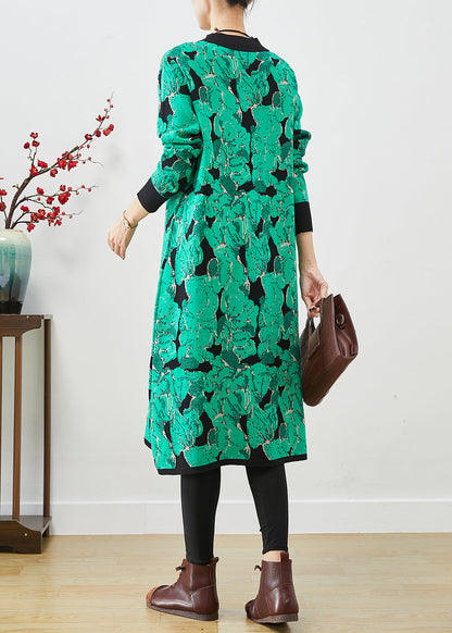 Stylish Green Print Give Scarf Knit Vacation Dresses Fall Ada Fashion