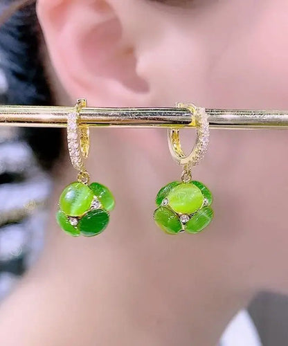 Stylish Green Zircon Opal Hoop Earrings Ada Fashion