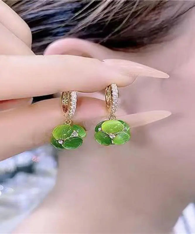 Stylish Green Zircon Opal Hoop Earrings Ada Fashion