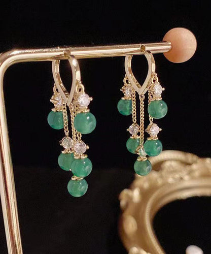 Stylish Green Zircon Overgild Gem Stone Tassel Drop Earrings Ada Fashion