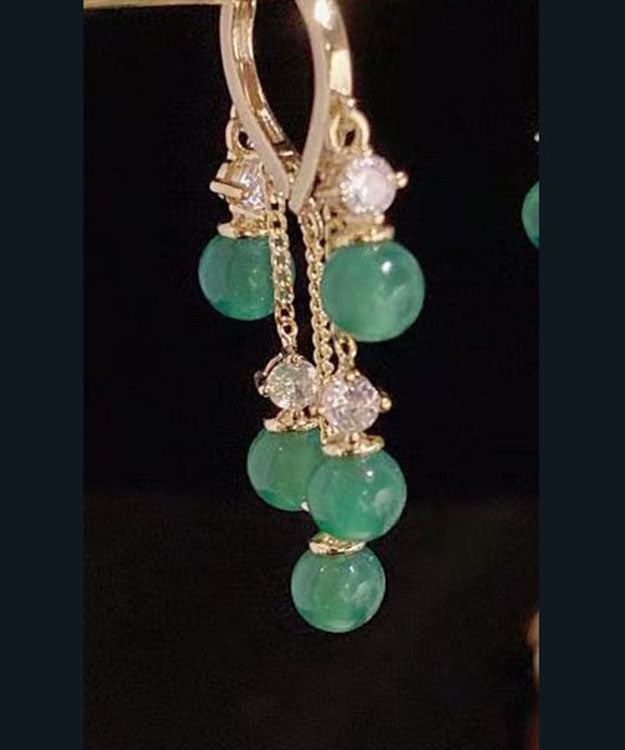 Stylish Green Zircon Overgild Gem Stone Tassel Drop Earrings Ada Fashion