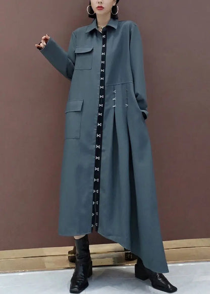 Stylish Grey Asymmetrical Patchwork Cotton Shirts Dress Fall Ada Fashion