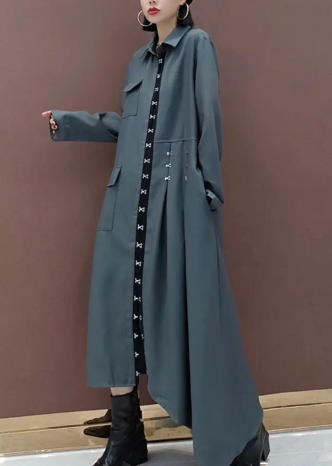 Stylish Grey Asymmetrical Patchwork Cotton Shirts Dress Fall Ada Fashion