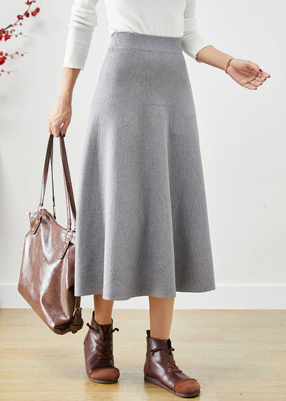 Stylish Grey Elastic Waist Exra Large Hem Cotton Skirt Fall Ada Fashion