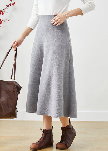 Stylish Grey Elastic Waist Exra Large Hem Cotton Skirt Fall Ada Fashion