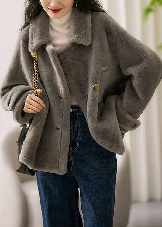Stylish Grey Peter Pan Collar Pockets Patchwork Wool Coats Winter Ada Fashion