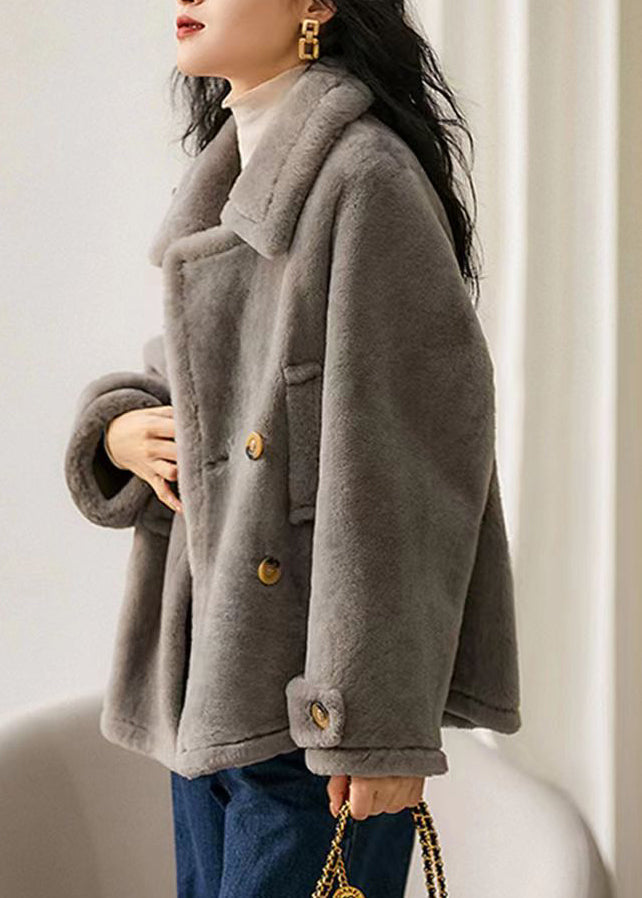 Stylish Grey Peter Pan Collar Pockets Patchwork Wool Coats Winter Ada Fashion