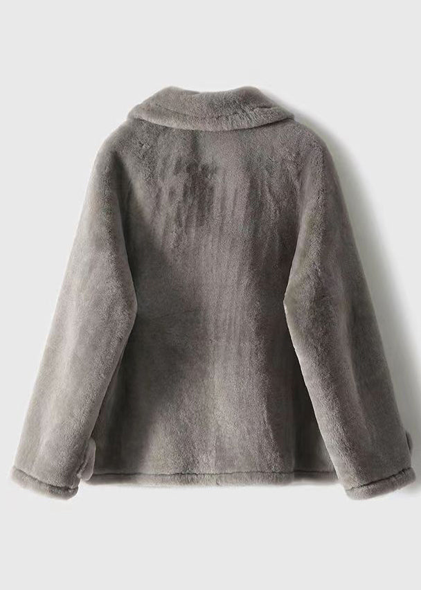 Stylish Grey Peter Pan Collar Pockets Patchwork Wool Coats Winter Ada Fashion