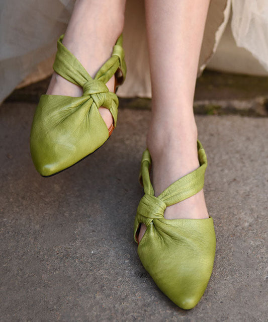 Stylish Hollow Out Splicing Water Sandals Green Cowhide Leather Pointed Toe LY7644