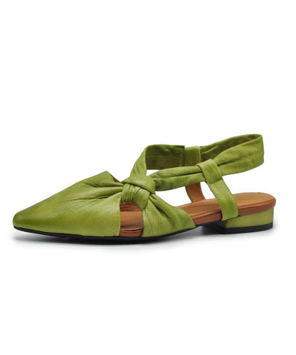 Stylish Hollow Out Splicing Water Sandals Green Cowhide Leather Pointed Toe LY7644