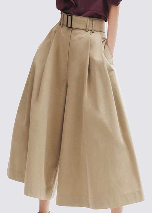 Stylish Khaki High Waist Pockets Cotton Pants Skirt Summer LY0311 - fabuloryshop