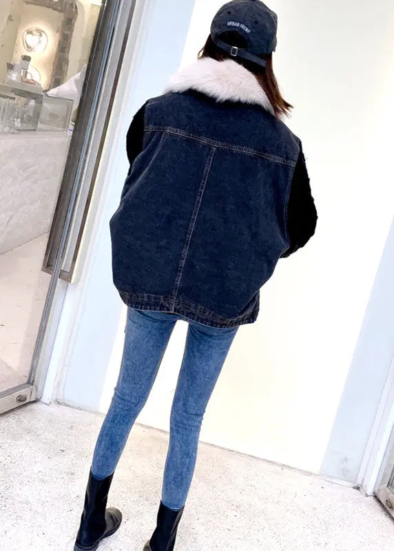 Stylish Knitted Patchwork Warm Fleece Denim Jacket Winter Ada Fashion